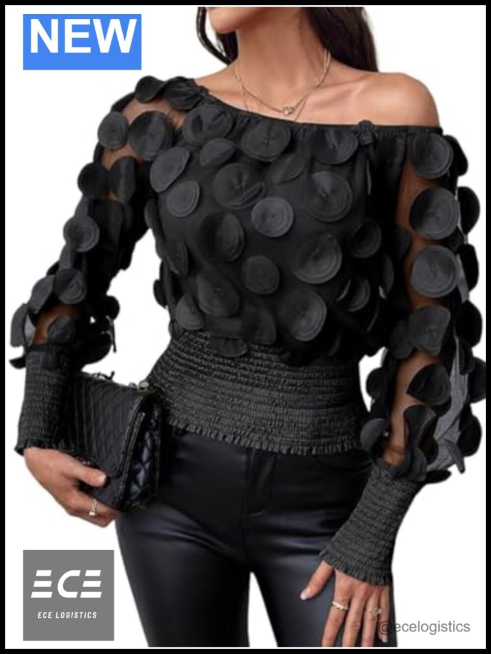 Women's Long Sleeve Mesh See Through Off Shoulder Sheer Blouse Top